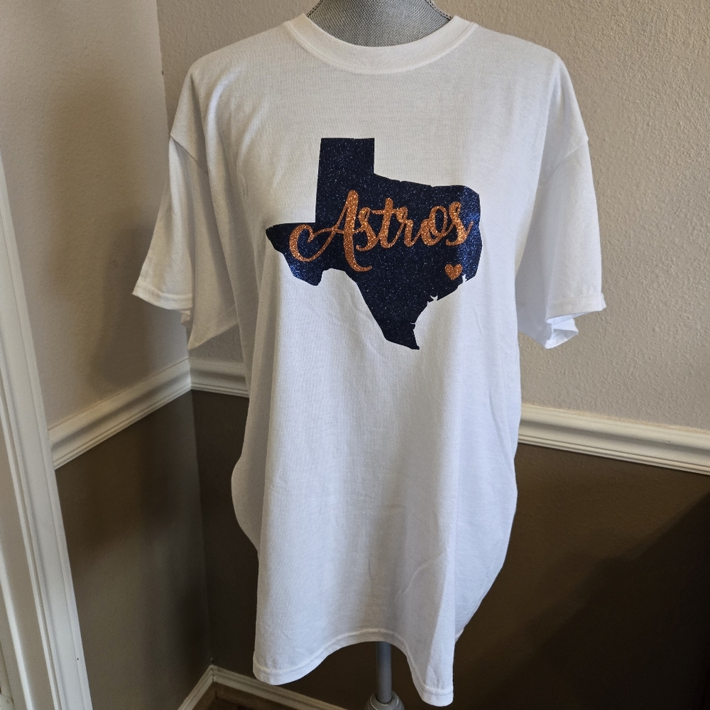 Astros Themed Glitter T Shirt + Free Jewelry!
